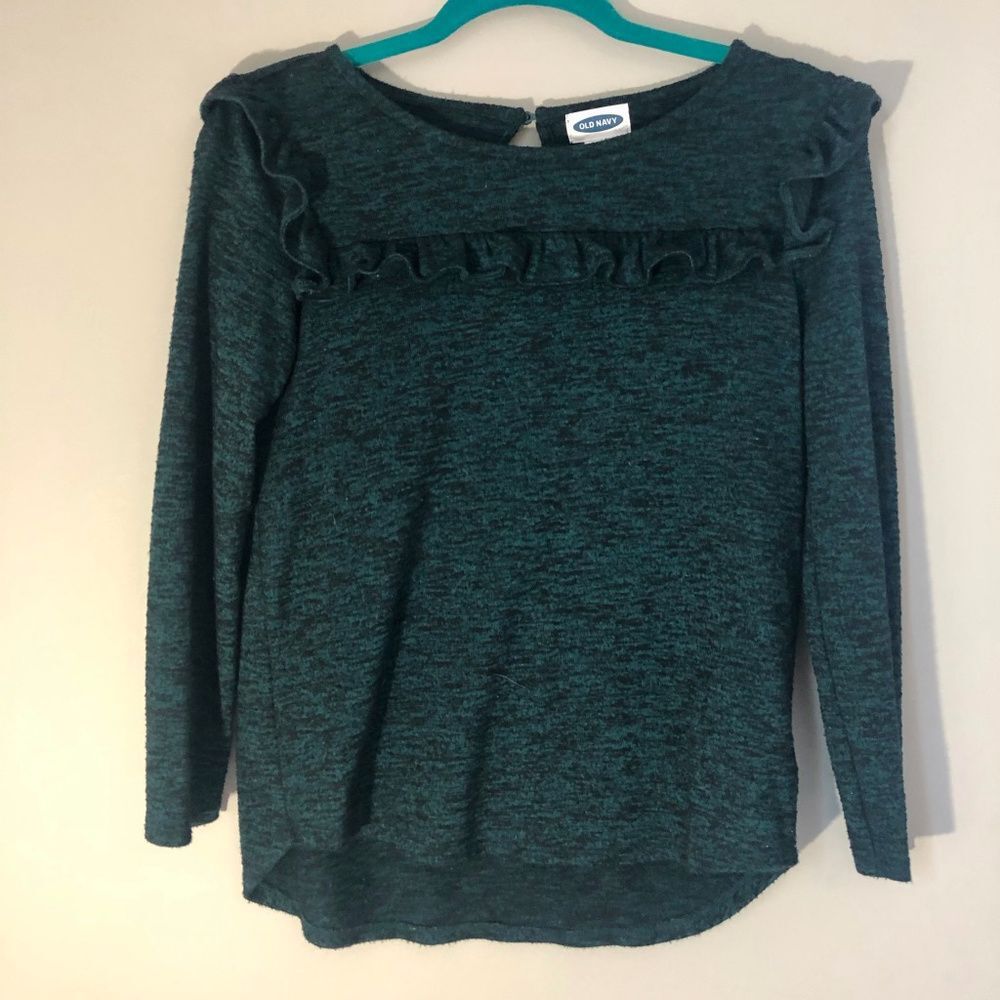 Teal Green Holiday Ruffle Old Navy Sweater - Girls XL 14